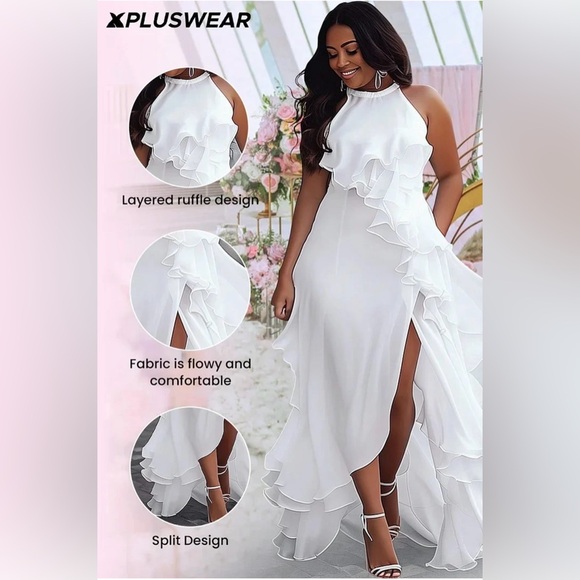 NWT XPLUSWEAR Elegant White Ruffle Evening Dress - Picture 3 of 9
